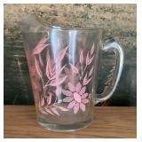 Pink decorated glass pitcher