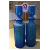 Pair of blue glass genie bottles