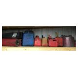 Shelf full of gas cans