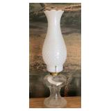 Oil lamp with milk glass hobnail chimney