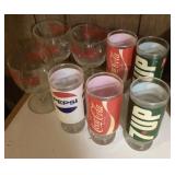 Coke, Pepsi, and 7-Up glasses