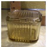 Amber glass refrigerator dish with lid