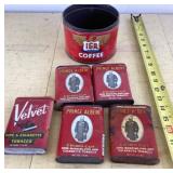 6 old tobacco and coffee tins