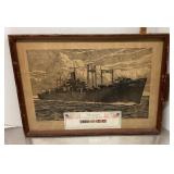 Framed USS Barnstable WWII ship