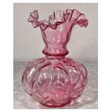 8' Fenton cranberry glass ruffled vase