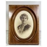 Antique 7x9 easel back inlaid frame with portrait