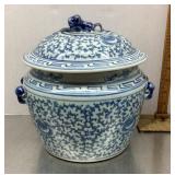 Blue and white Asian-style pot with lid