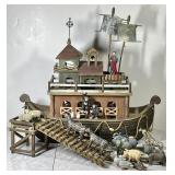Large wooden Noah's Ark playset