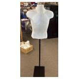 Male mannequin torso form on adjustable stand