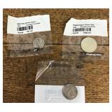 Mercury dime, silver quarter, buffalo nickel