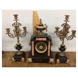 Antique French slate & marble garniture set