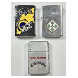 2 Zippos and 1 aluminum cigarette lighter