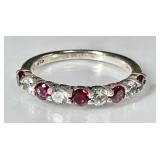 Sterling silver ring with red and clear stones