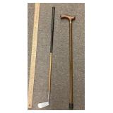 Walking stick and Walter Hagen golf club