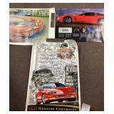 3 Corvette posters and 2 other posters