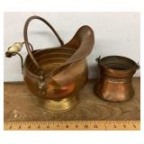 Copper coal scuttle and cauldron pot