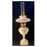 Antique milk glass oil lamp with petticoat shade