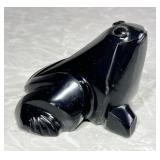 Carved black obsidian frog paperweight