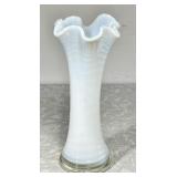 9' Flint glass opalescent ribbed spiral swung vas