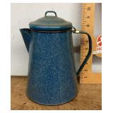 Blue graniteware coffee pot