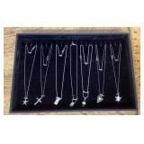 7 sterling silver pendant necklaces with tray