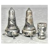 2 sterling salt & pepper shakers & shot glass