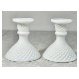 Pair of Westmoreland milk glass English Hobnail