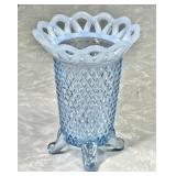 5' Imperial Glass blue opalescent lace edge vase