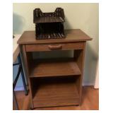 Office cart on wheels with wicker filing tray