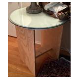 Plywood table base with glass top