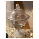 Gillinder & Sons frosted lion compote