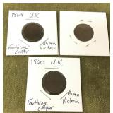 3 UK copper farthings