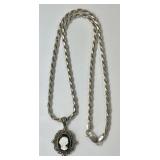 Sterling silver mother of pearl cameo necklace