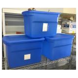 3 blue totes with lids