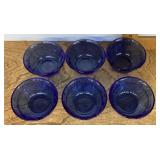 6 Pyrex blue glass custard cups