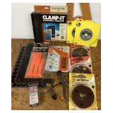 Assorted small tools and saw blades