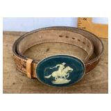 Western leather belt and belt buckle