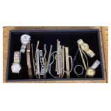 4 watches and assorted watch bands with tray