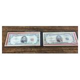 Red seal and blue seal $5 bills
