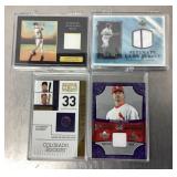 4 game used/worn baseball cards