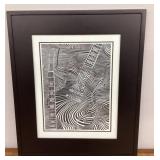 Framed signed Paul Chase op art guitar print