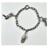 Sterling silver charm bracelet w/3 shoe charms