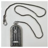 Sterling silver Masonic dues card case with chain