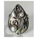 Large Doron Merav sterling abalone pearl ring