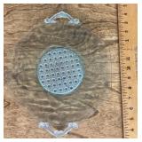 Green Depression glass cake plate