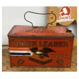 Union Leader lunch pail style tobacco tin