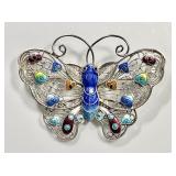 Sterling silver filigree enamel butterfly brooch