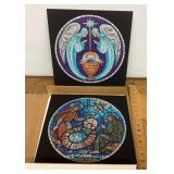 2 Rolan Johnson mosaic style prints on cardboard