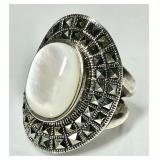 Sterling silver moonstone and marcasite ring