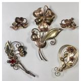 3 gold filled brooches --one w/matching earrings